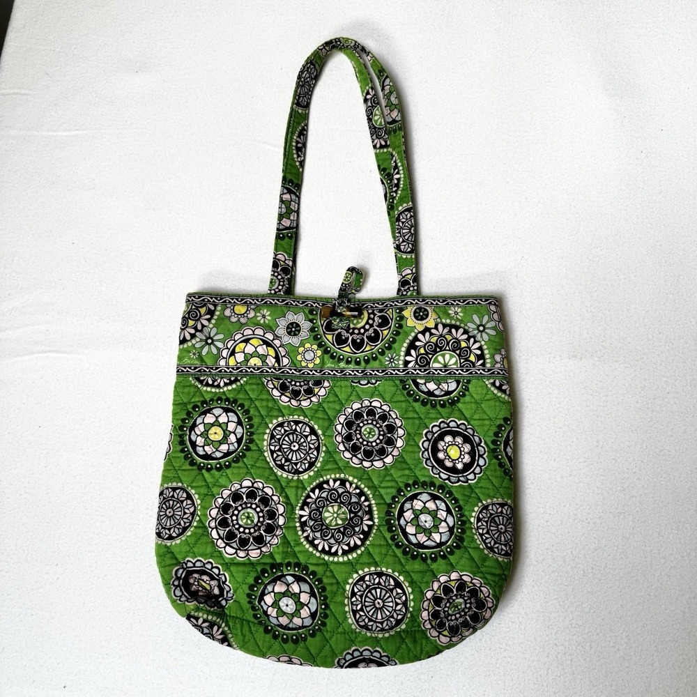 Vera Bradley Green Medallion Quilted Tote Bag + Coin Pouch Boho Y2K